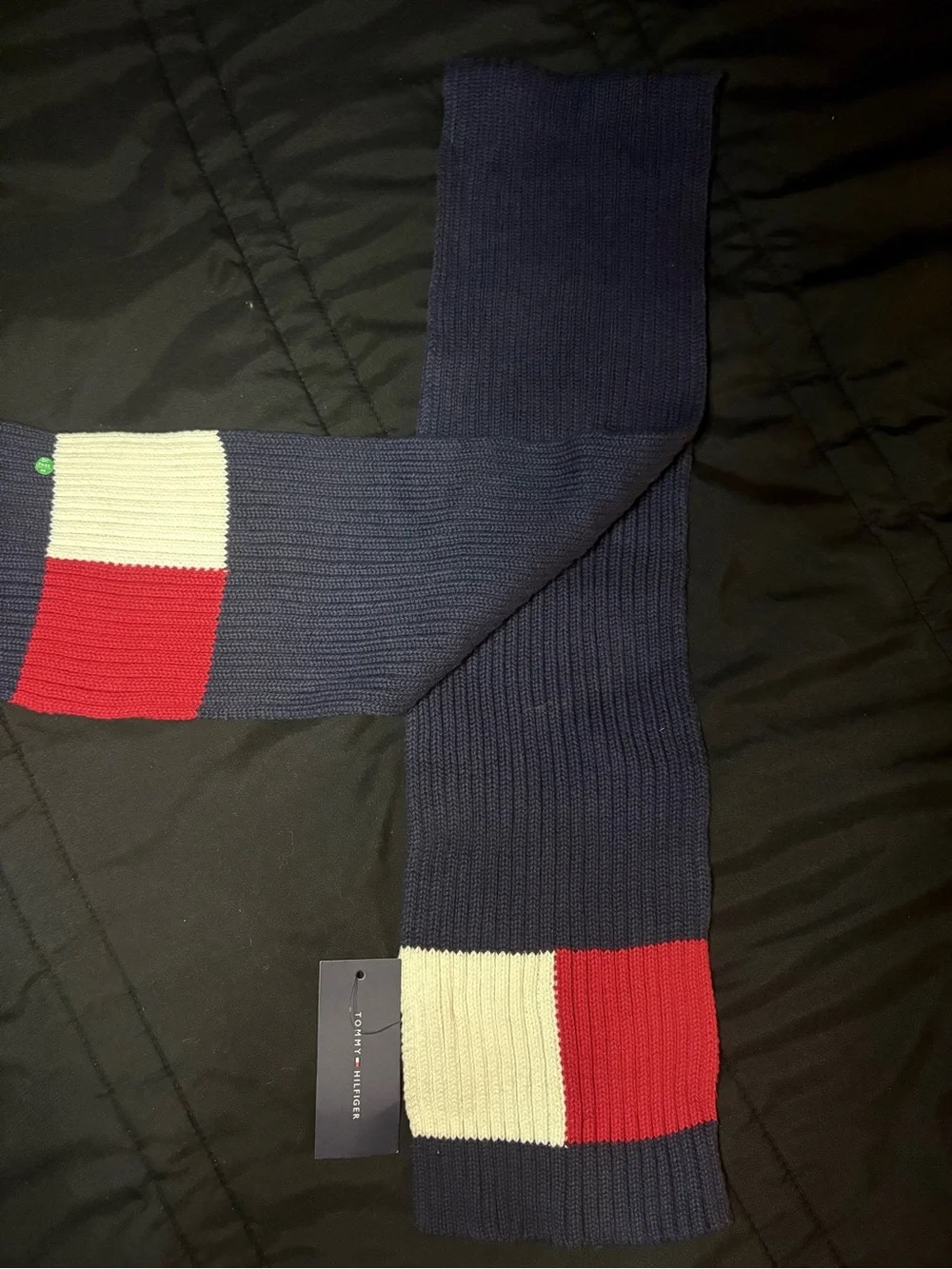 Tommy Hilfiger Navy Red White Block Knit Scarf